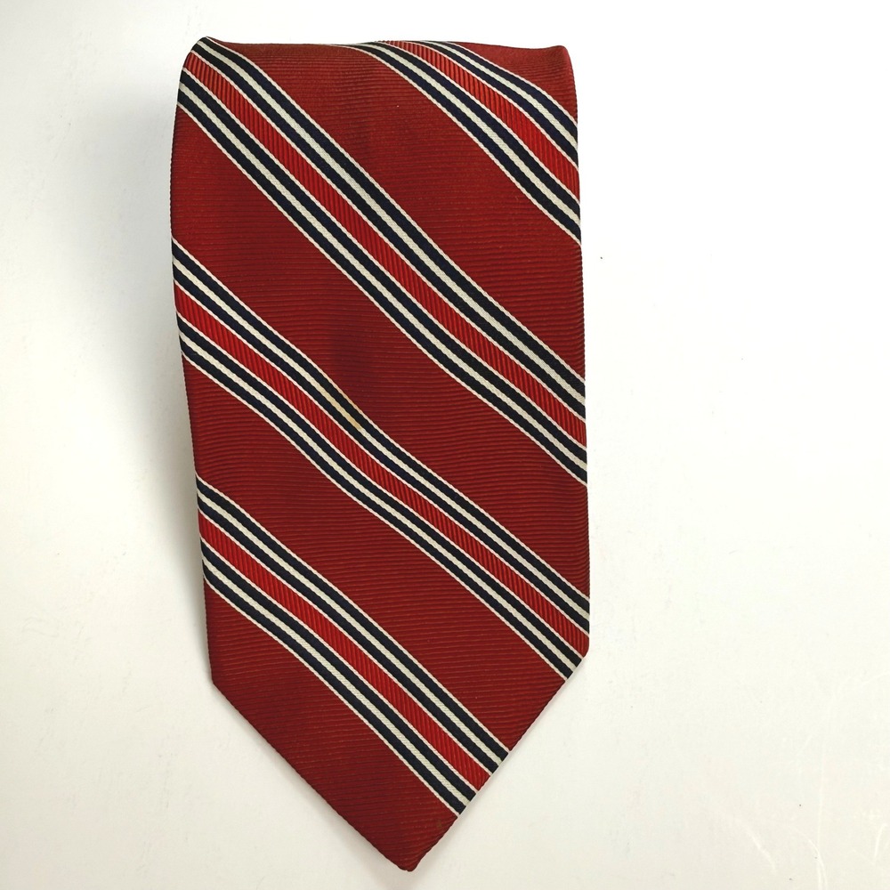 Brooks Brothers Makers Tie Mens Red Navy Blue White Silk Rep Stripe Made in USA